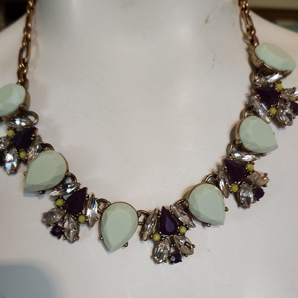 J. Crew Mint and Purple Teardrop Necklace